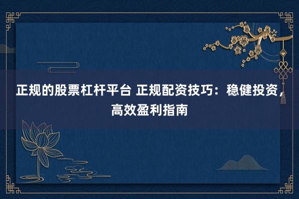 正规的股票杠杆平台 正规配资技巧：稳健投资，高效盈利指南