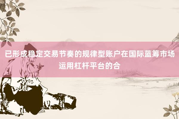 已形成稳定交易节奏的规律型账户在国际蓝筹市场运用杠杆平台的合