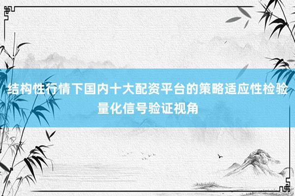 结构性行情下国内十大配资平台的策略适应性检验量化信号验证视角