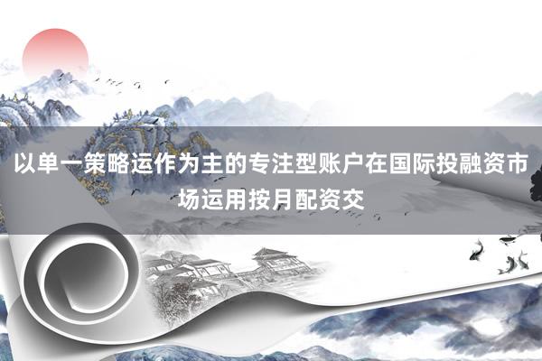 以单一策略运作为主的专注型账户在国际投融资市场运用按月配资交
